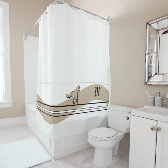 Cortina Para Box Beige Running Horse Design Shower Curtain (In Situ)