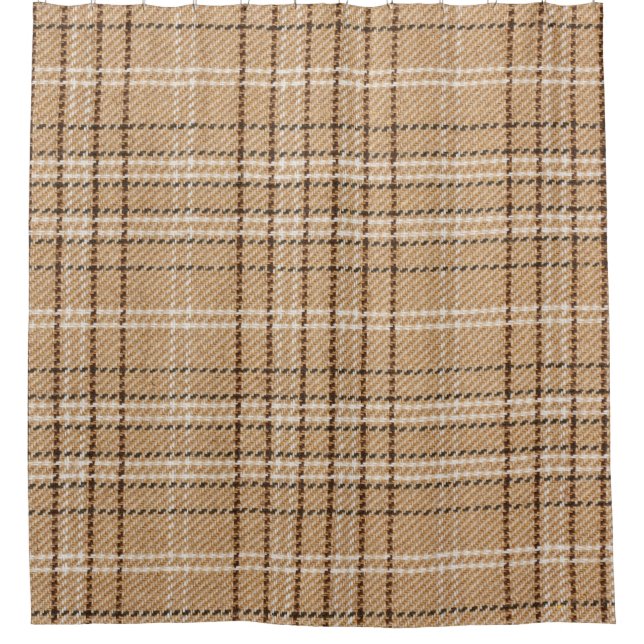 Cortina Para Box Beige Tartan: Clássica Xadrez Weave. (Frente)