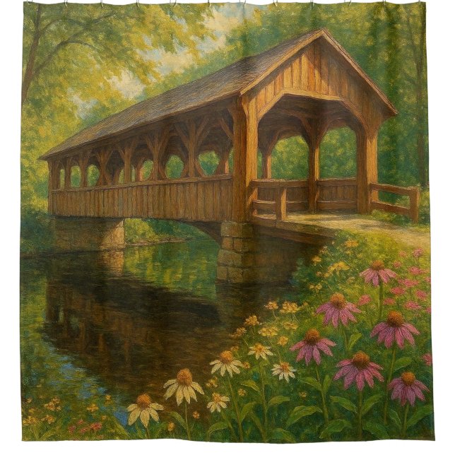 Cortina Para Box Bela arte de ponte coberta de verão (Frente)