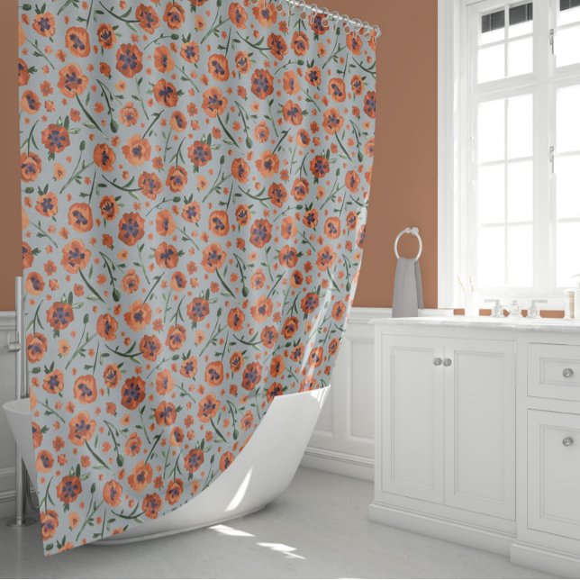 Cortina Para Box Bela Poppies Orange Floral (Beautiful Poppies Orange Floral Shower Curtain from Studio Posies.)