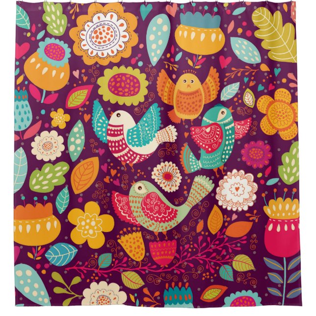 Cortina Para Box Belas aves, flores, poster artístico (Frente)