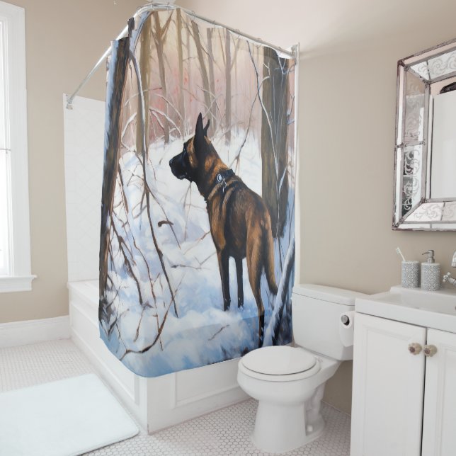 Cortina Para Box Belgian Malinois Deixe Nevar Natal (In Situ)