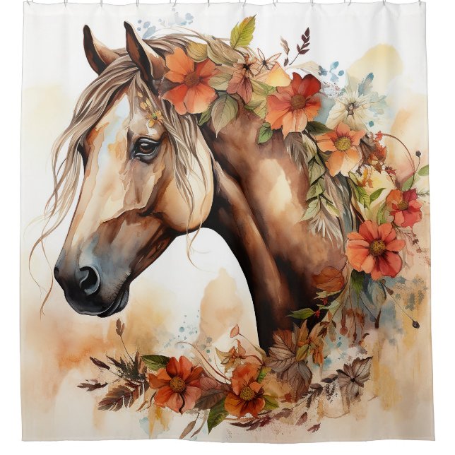 Cortina Para Box Belo Cavalo com Bonito Flor Aquarela (Frente)
