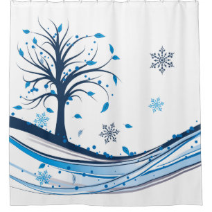 Cortina Para Box Belo floco de neve Blue Tree e White