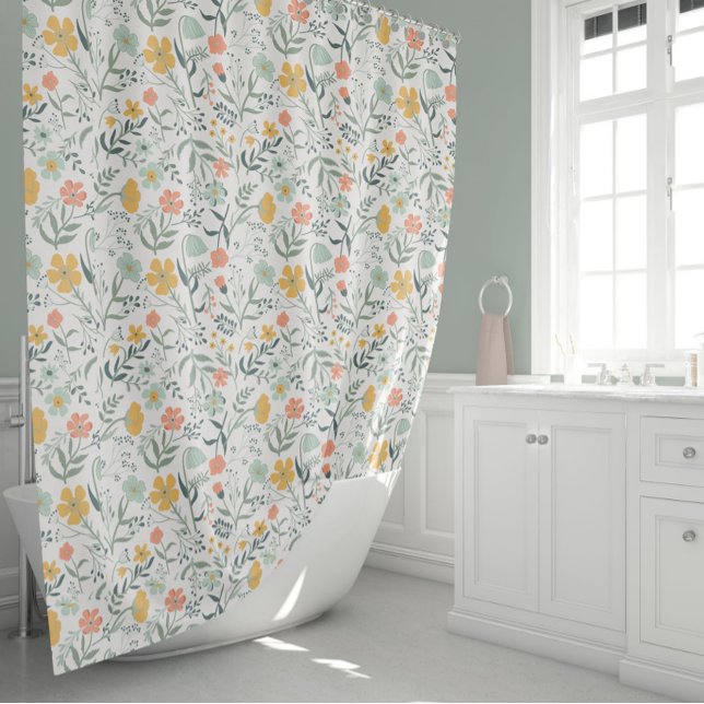 Cortina Para Box Belo Padrão Botânico Floral (Beautiful Botanical Floral Pattern Shower Curtain Fun And Whimsical from Studio Posies. )
