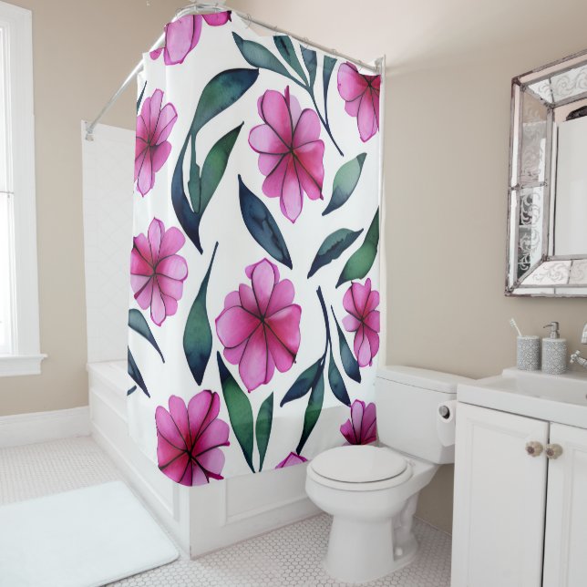 Cortina Para Box Belo Padrão De Aquarela De Flor Rosa (In Situ)