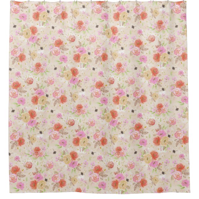 Cortina Para Box Belo Pêssego E Floral Rosa (Frente)
