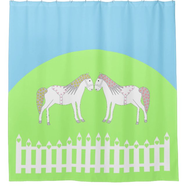 Cortina Para Box Belos Cavalos Casados Brancos (Frente)