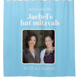 Cortina Para Box Bem-vindo à Foto de Bat Mitzvah Azul Personalizada