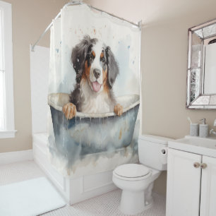 Cortina Para Box Bernese Mountain In Bathtub Watercolor Dog Art
