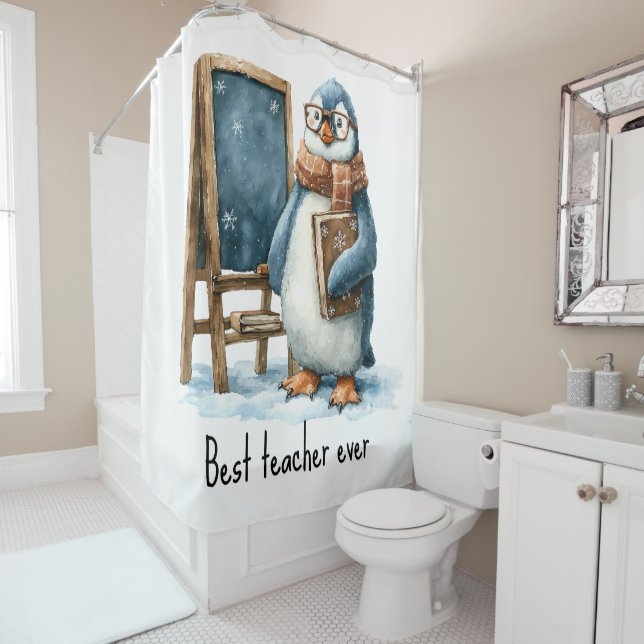 Cortina Para Box Best Teacher Ever Winter Penguin Design (In Situ)