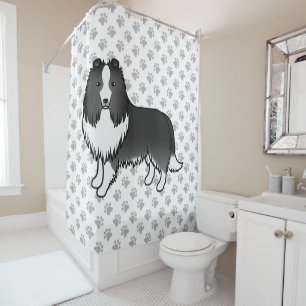 Cortina Para Box Bi-Black Shetland Sheepdog Cartoon Dog & Paws