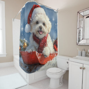 Cortina Para Box Bichon Frise Dog Sledge Deixe-o nevar no Natal