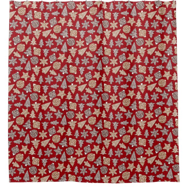 Cortina Para Box Biscoitos de Natal Vermelho (Frente)