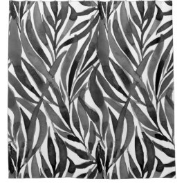 Cortina Para Box black and white watercolor leaves pattern