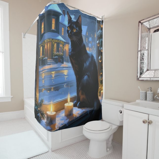 Cortina Para Box Black Cat With Christmas Lights Holiday (In Situ)