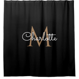 Cortina Para Box Black Gold Monogram Elegant Girly Script