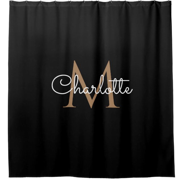 Cortina Para Box Black Gold Monogram Elegant Girly Script (Frente)