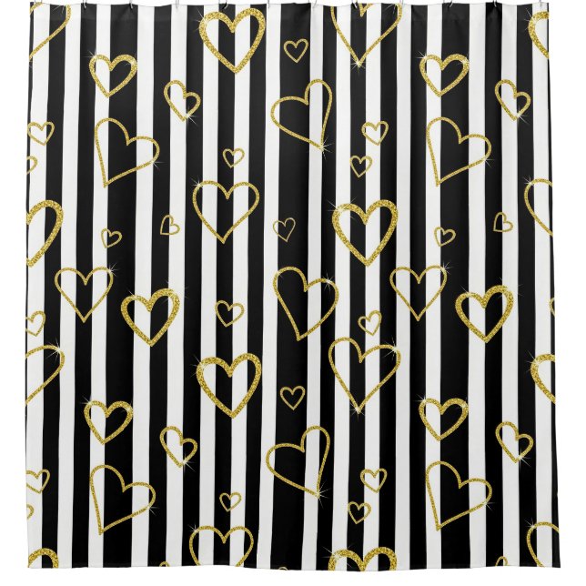 Cortina Para Box Black Stripe Gold Heart Glam Pattern (6) (Frente)