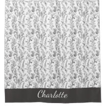Black White Toile Floral Custom Name