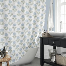 Bloco de Impressão Floral Peônia Branco Azul Verde