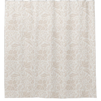 Cortina Para Box Bloco impressão floral bege neutro em branco