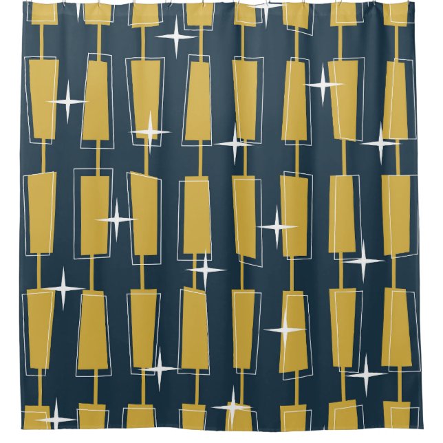Cortina Para Box Blocos Atômicos Navy, Mostarda Estilo Moderno de M (Frente)