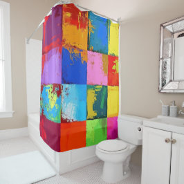 Cortina Para Box Blocos de Cor Grunge Pop Art