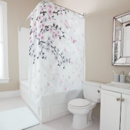 Cortina Para Box Blossom branco de cereja, rosa-rosado