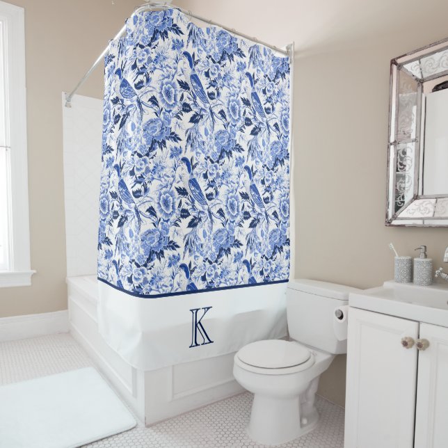 Cortina Para Box Blue Bird Chinoiserie Monograma  (In Situ)