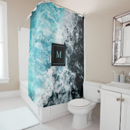 Cortina Para Box Blue Black Ocean Waves Hawaii Monograma