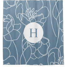 Blue Modern Elegant Wildflower Monogram Name