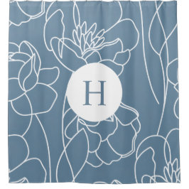 Cortina Para Box Blue Modern Elegant Wildflower Monogram Name