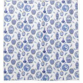 Cortina Para Box Blue n White Chinoiserie China Floral