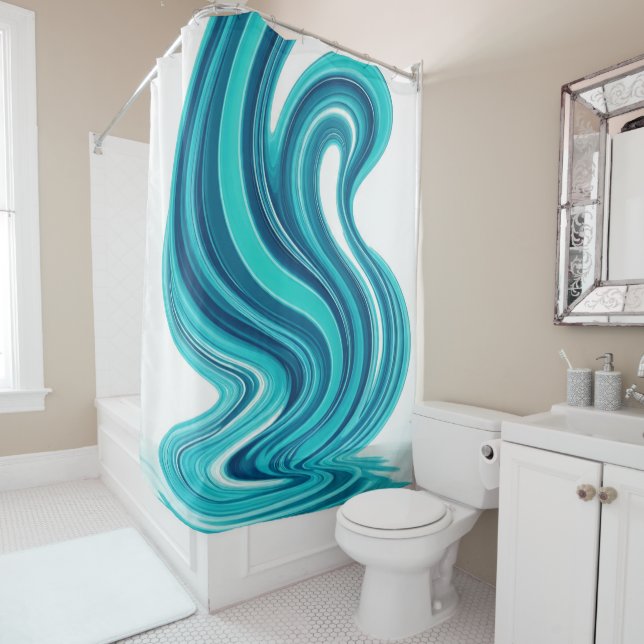 Cortina Para Box Blue Ocean Wave Shower Curtain – Modern Bathroom  (In Situ)