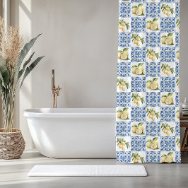 Cortina Para Box Blue Tile French Country Lemon Pattern