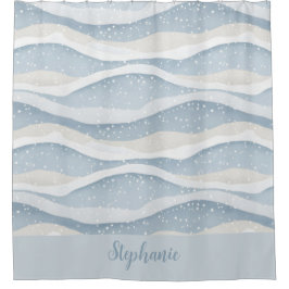 Cortina Para Box Blue Winter Snowfall Wave Personalized Pattern