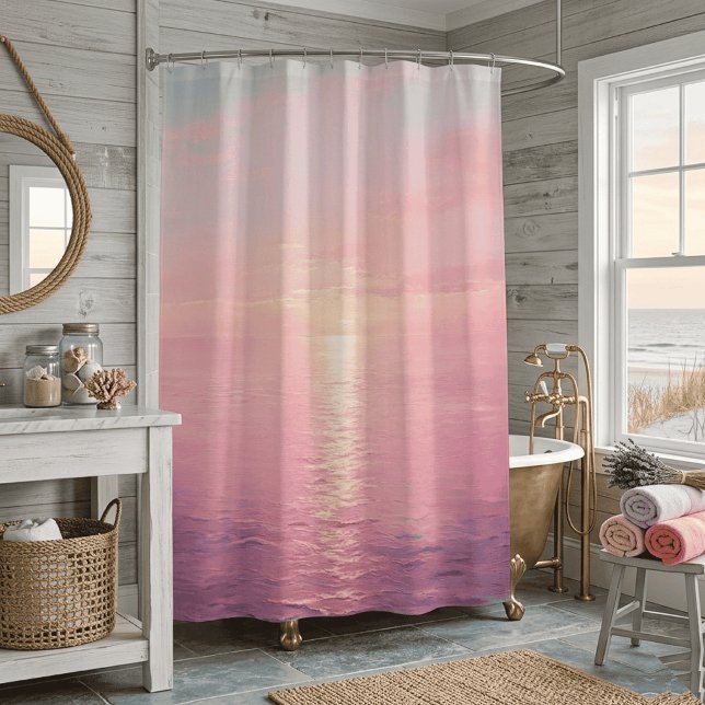 Cortina Para Box Blush Pink Ocean Beach Sunset Horizon Seascape (pastel pink horizon seascape)