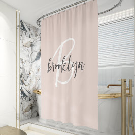 Cortina Para Box Blush Rosa Cinza Tendência Monograma Nome Rascunho
