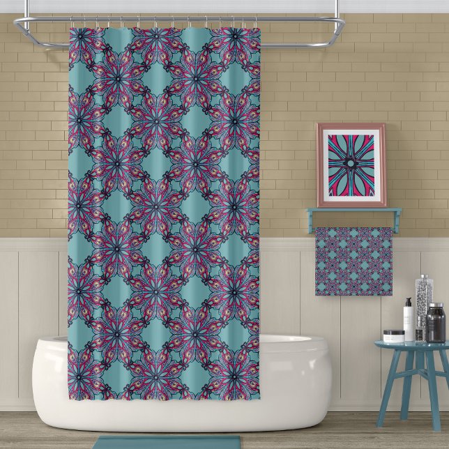 Cortina Para Box Boho Bloom Shower Curtain in Aqua Blue (Criador carregado)