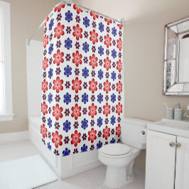 Cortina Para Box Boho Blue Purple Red Flowers Shower Curtain