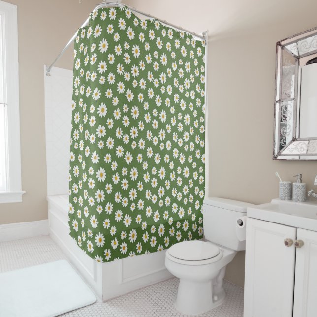 Cortina Para Box Boho Daisy Padrão Floral Verde (In Situ)