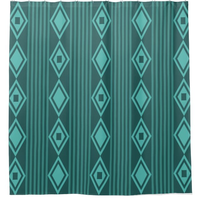 Cortina Para Box Boho Diamantes Stripes Teal (Frente)