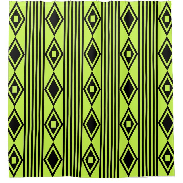 Cortina Para Box Boho Diamantes Strips Black Chartreuse (Frente)