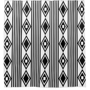 Cortina Para Box Boho Diamantes Strips Preto Branco