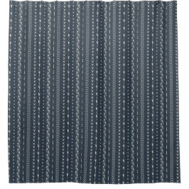 Cortina Para Box Boho Farmhouse Seta Listra Geométrico Azul Escuro