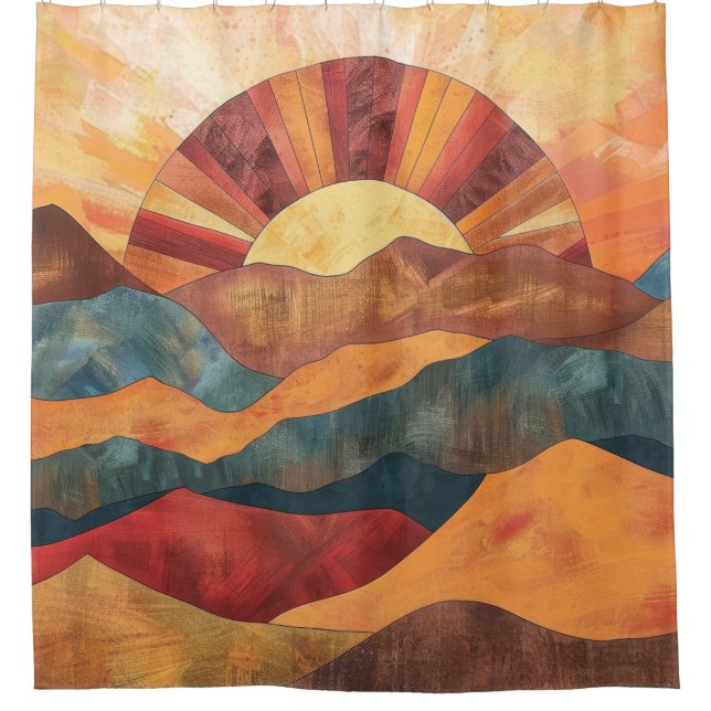 Cortina Para Box Boho Sunset Sobre Montanhas - Paisagem Terrestre R (Frente)