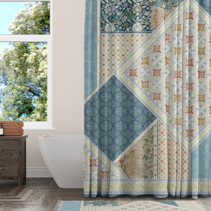 Cortina Para Box BOHO Tribal Watercolor Floral William Morris Blue