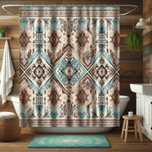 Boho Turquoise Western Shower Curtains, Home Decor