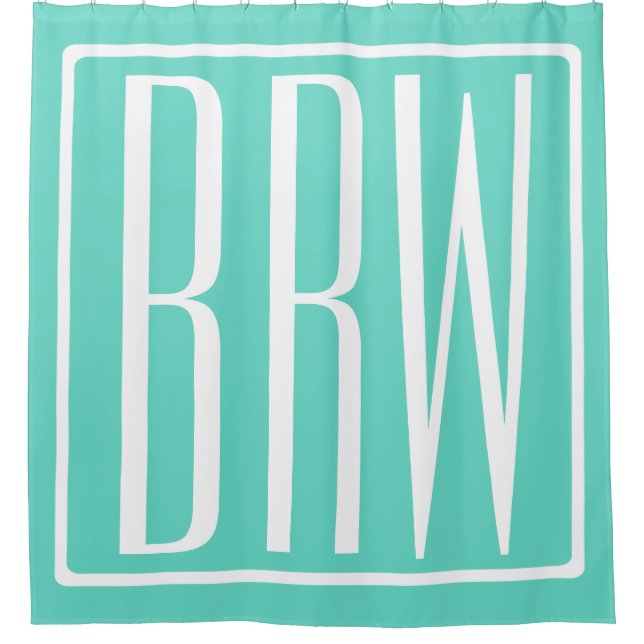 Cortina Para Box Bold Modern 3 Iniciais Monograma | Branco Em Aqua (Frente)